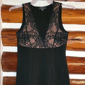 Karen Kane Black w/Nude Lace Empire Stretch Scuba Sheath Dress
